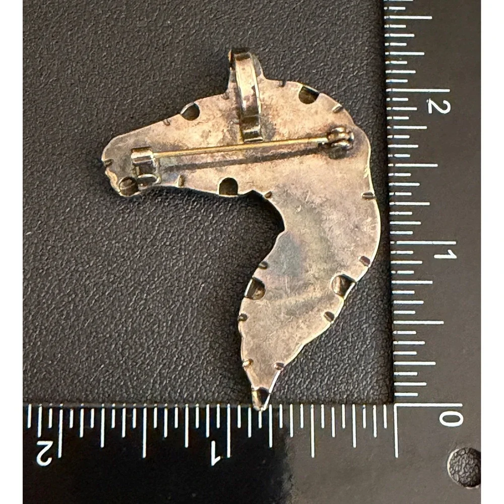 Vintage Horse Head Brooch Pendant Silver Tone Equestrian Western